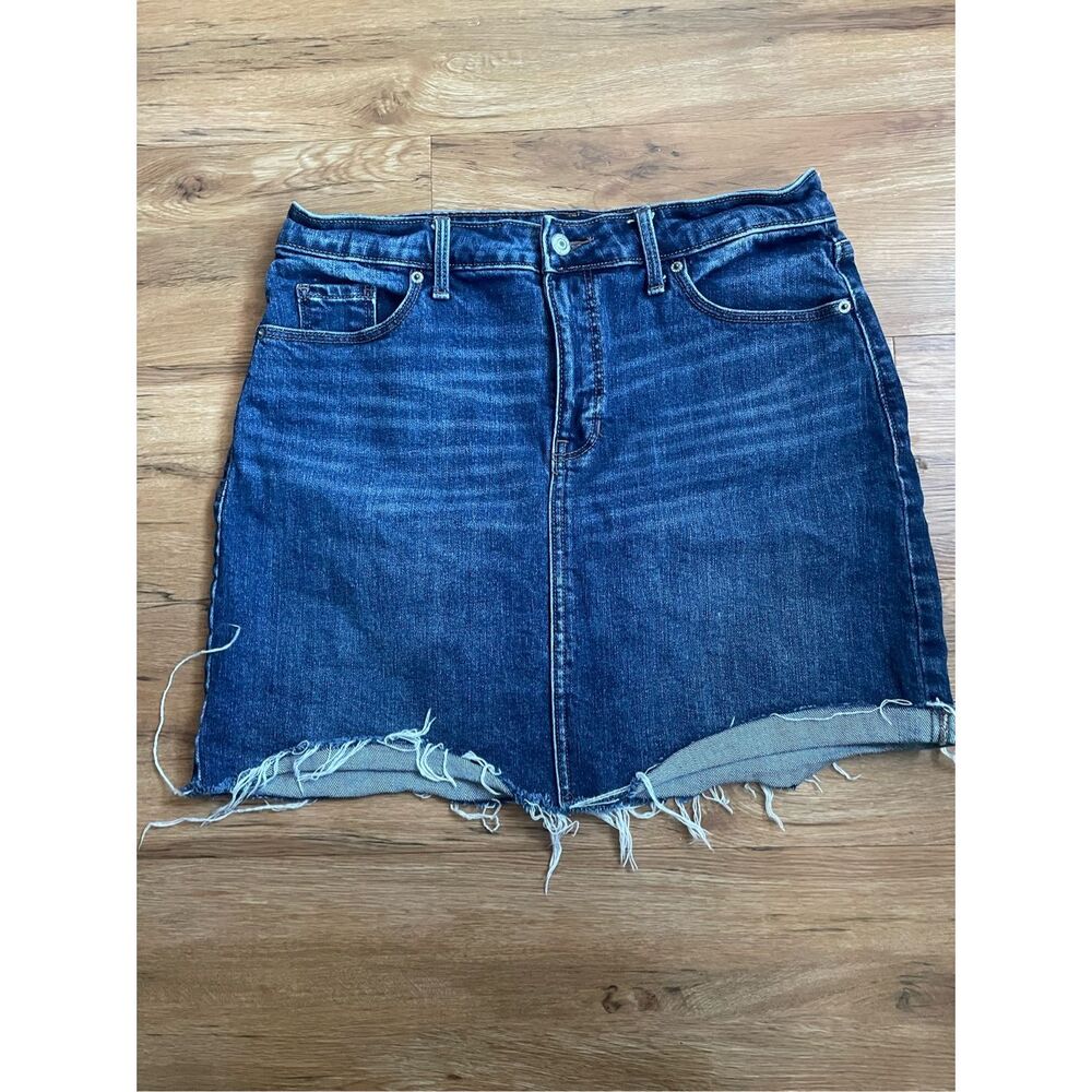 Old Navy Dark Blue Denim Mini Skirt with Frayed Hem
